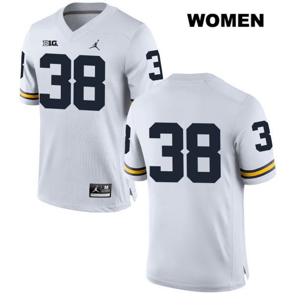 Women's NCAA Michigan Wolverines Jared Wangler #38 No Name White Jordan Brand Authentic Stitched Football College Jersey VX25P78NG